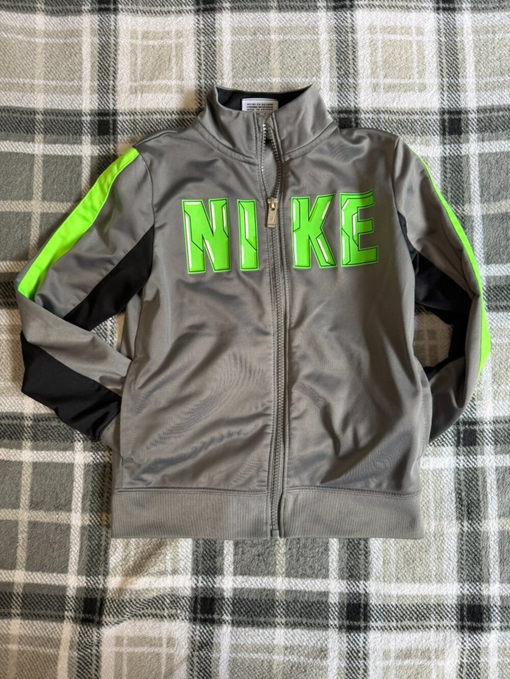 Nike Boys Track Jacket Gray Green NIKE Spellout Full Zip Athletic Size 7